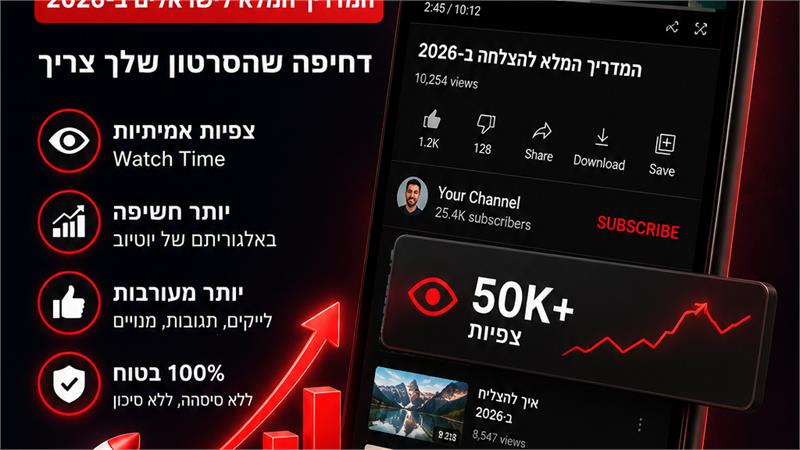 קניית צפיות ביוטיוב - המדריך המלא לישראלים ב-2026